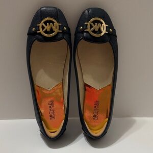 Michael Kors Fulton Navy Flats with Gold Logo